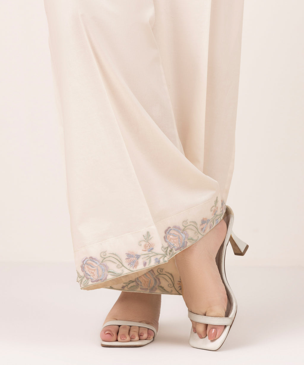 Embroidered Cambric Flared Pants