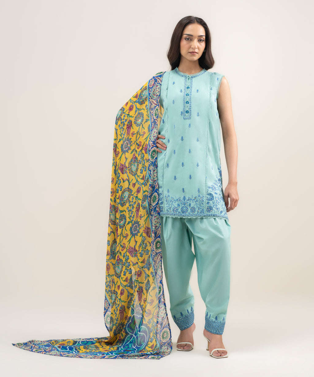 3 Piece - Embroidered Dobby Suit