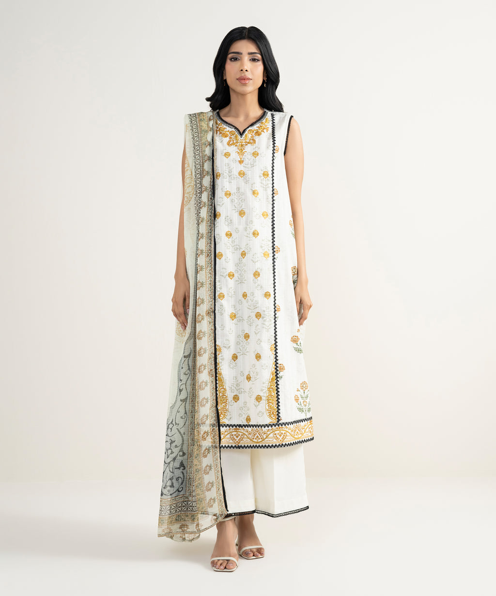 3 Piece - Embroidered Dobby Suit