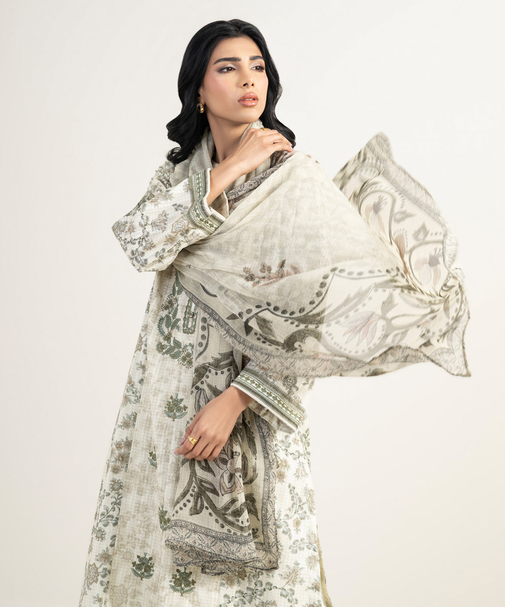 3 Piece - Embroidered Dobby Suit