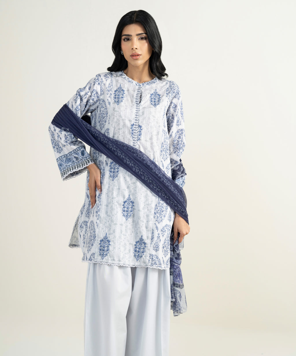 3 Piece - Embroidered Dobby Suit