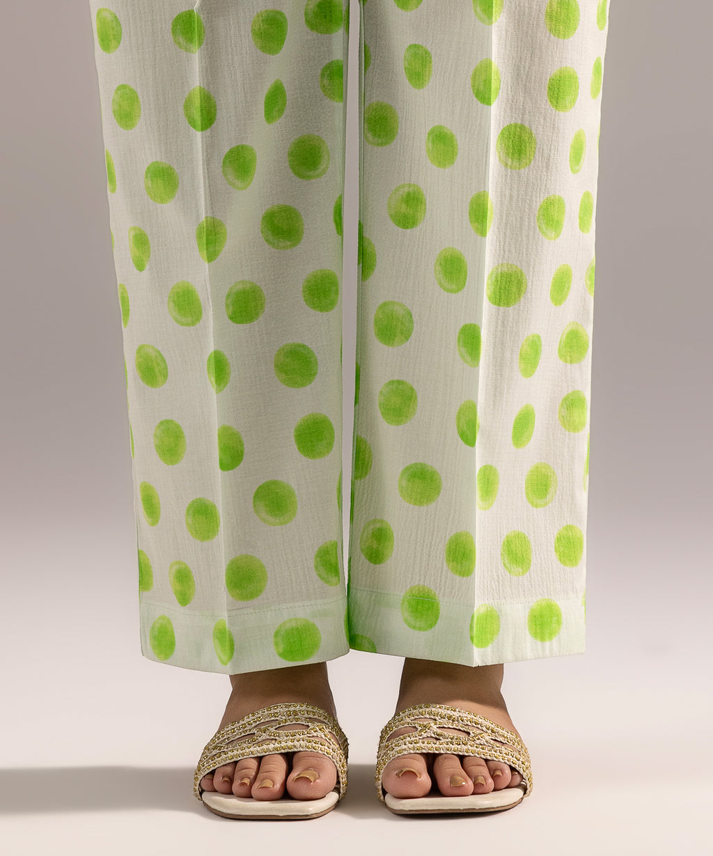 Printed Seersucker Straight Pants