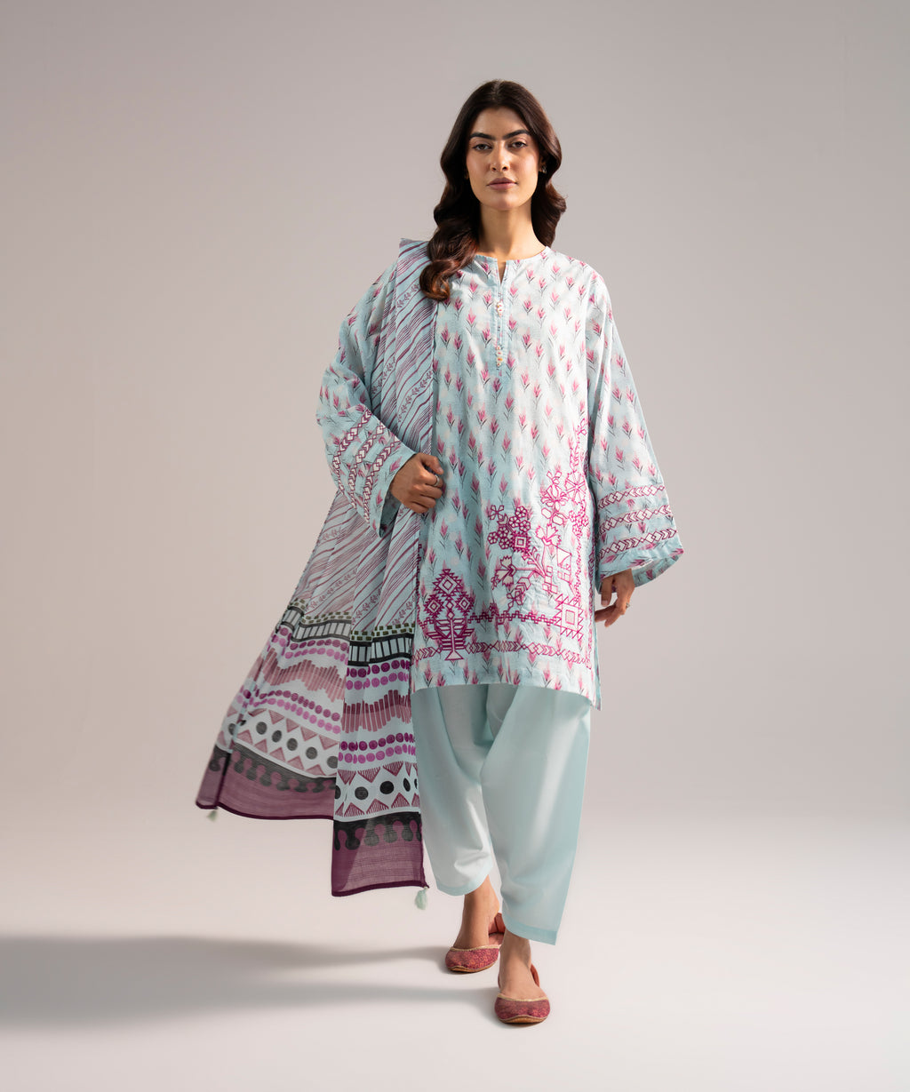 Lawn Printed Blue Dupatta