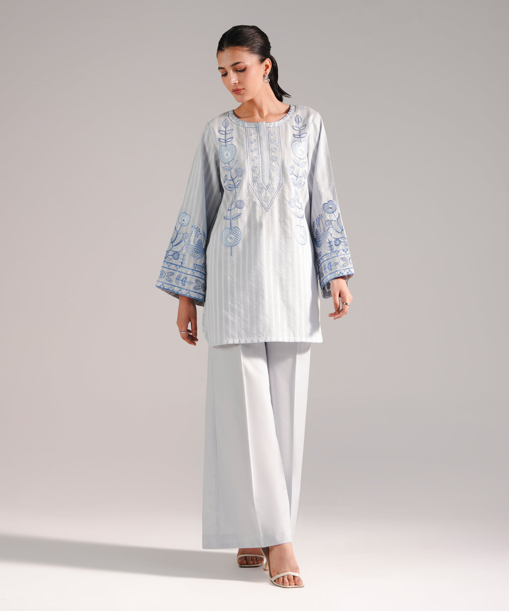 2 Piece - Embroidered Leno Kara Suit