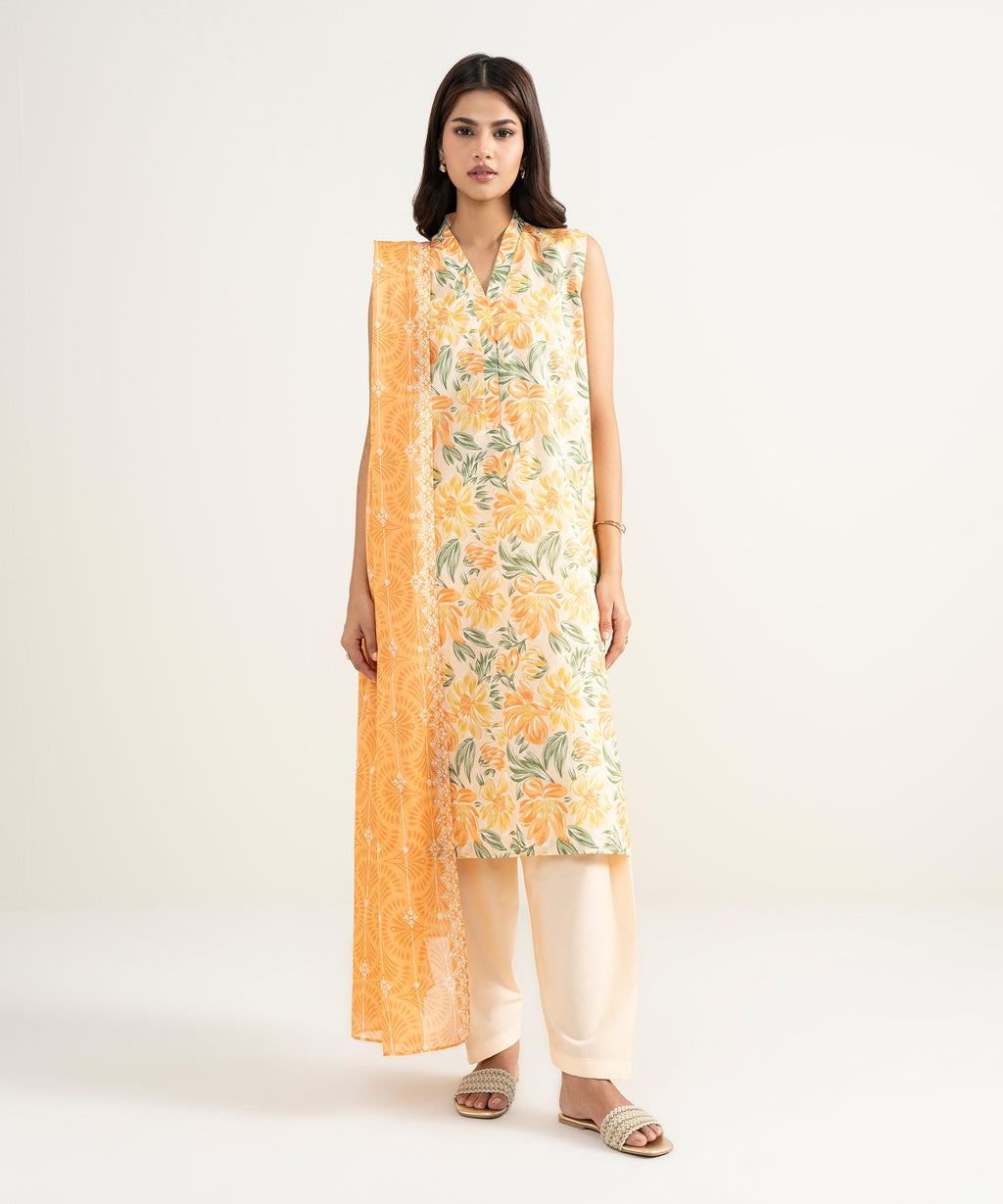 3 Piece - Printed Cambric Suit