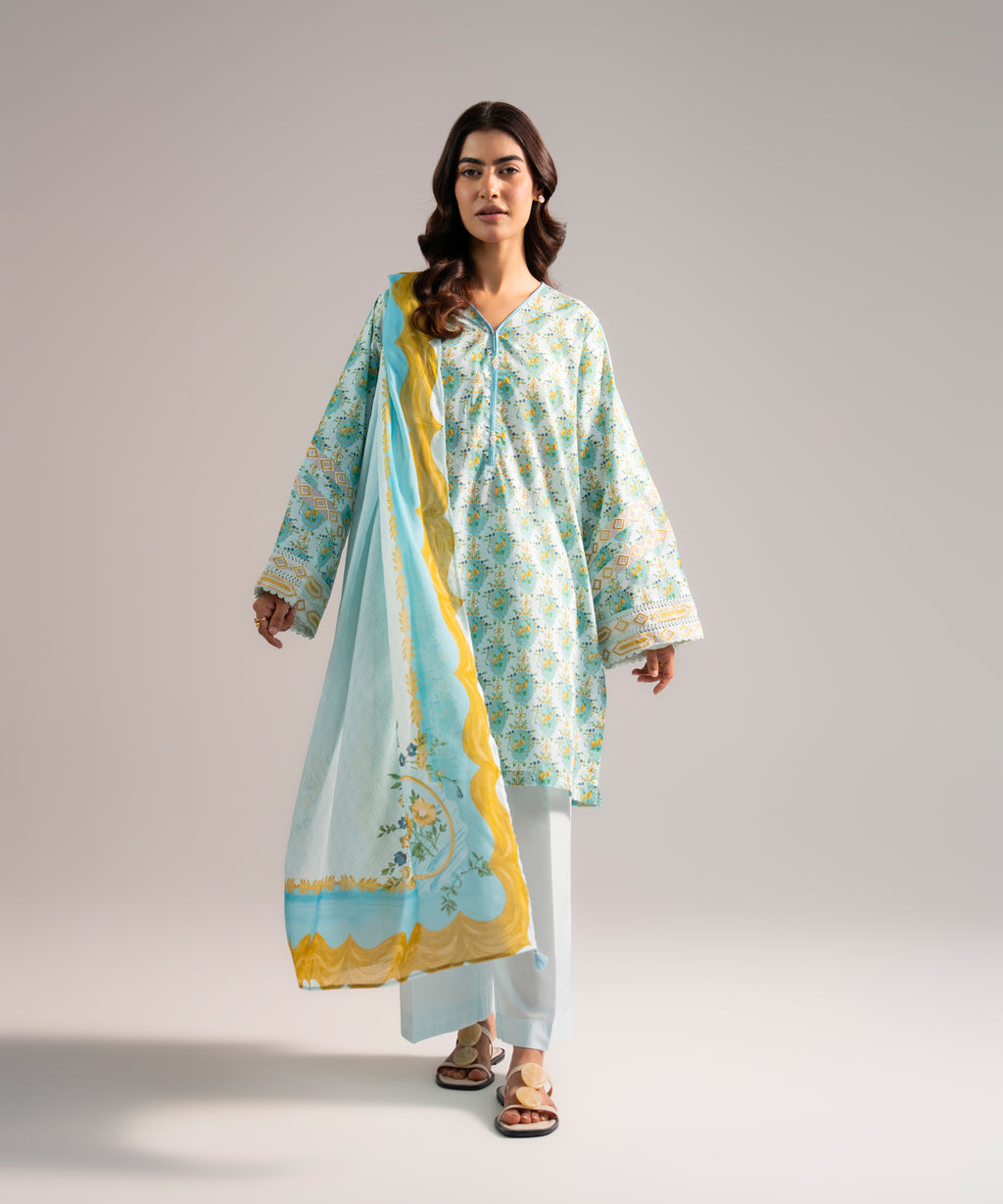 Lawn Printed Blue Dupatta