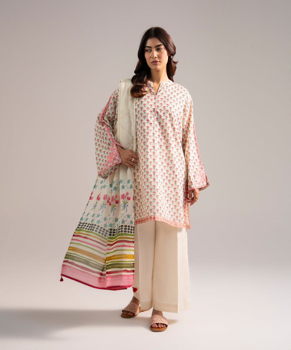 Lawn Printed Off White Dupatta