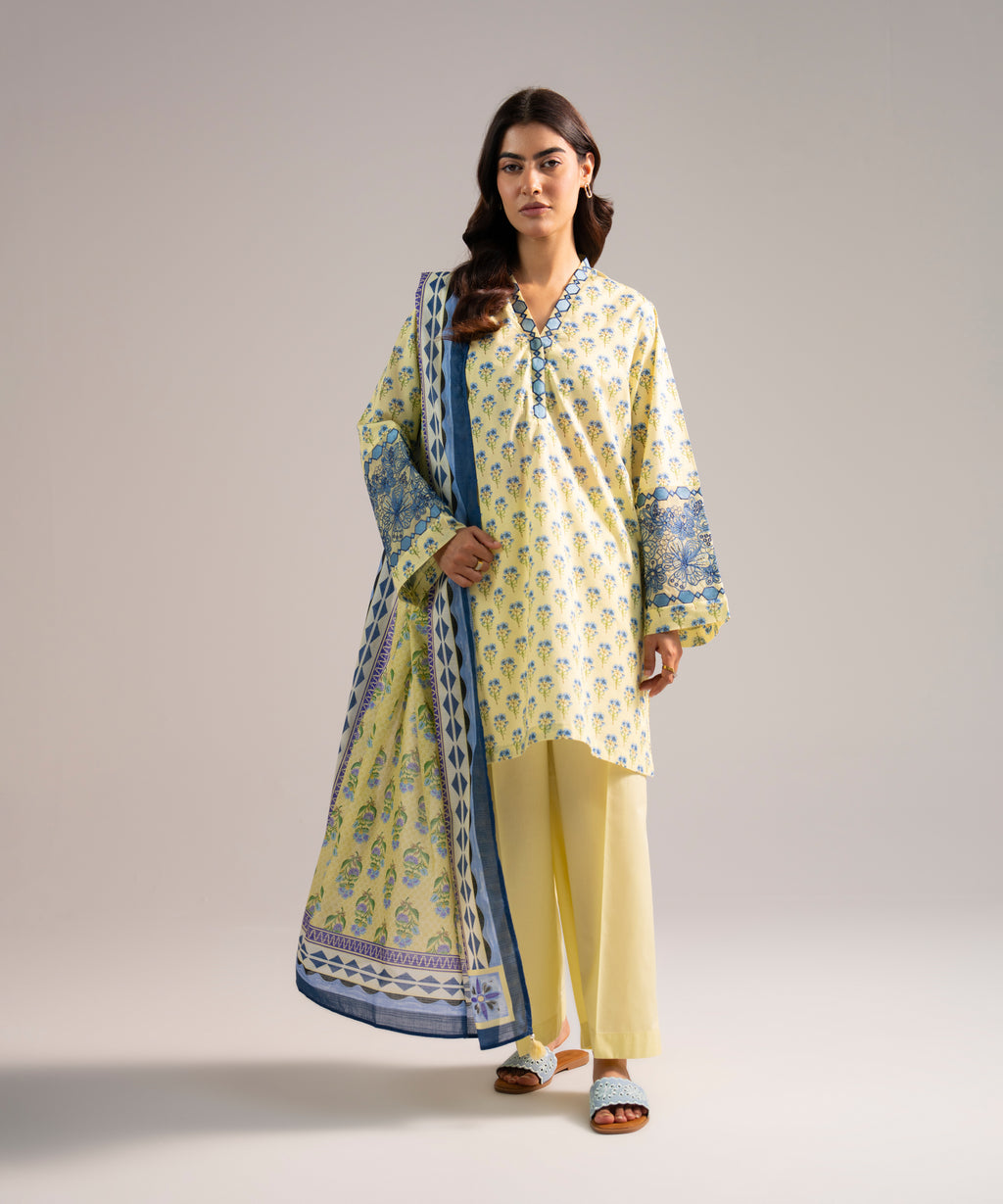 Lawn Printed Pale Yellow Dupatta