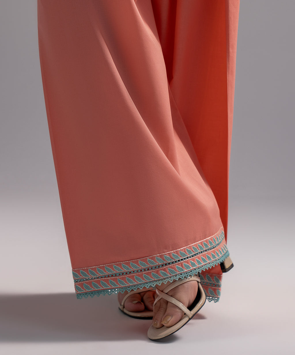 Women's RTW Cambric Embroidered Peach Farshi Shalwar