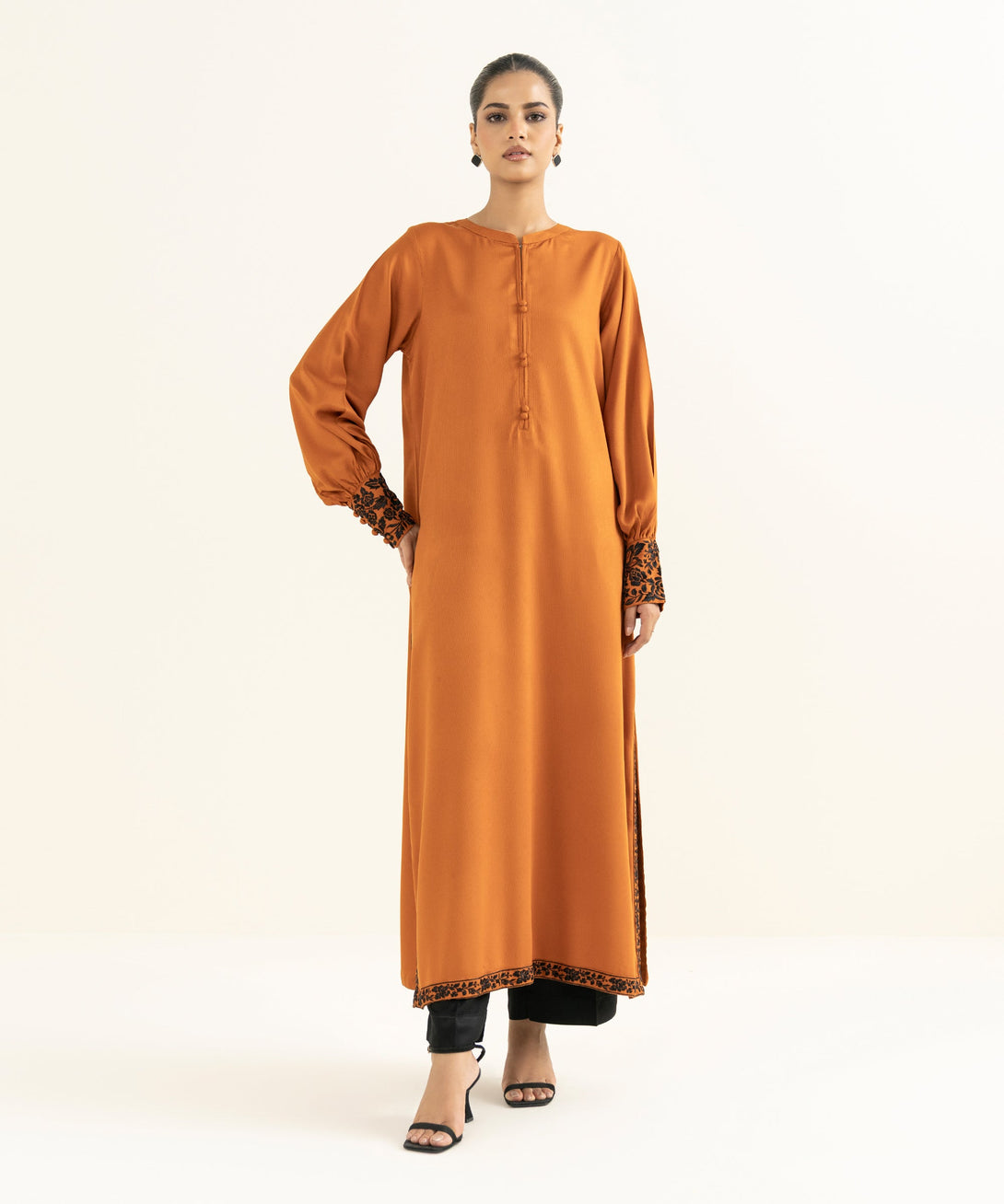 Women's RTW Bedford  Embroidered Rust Straight Shirt