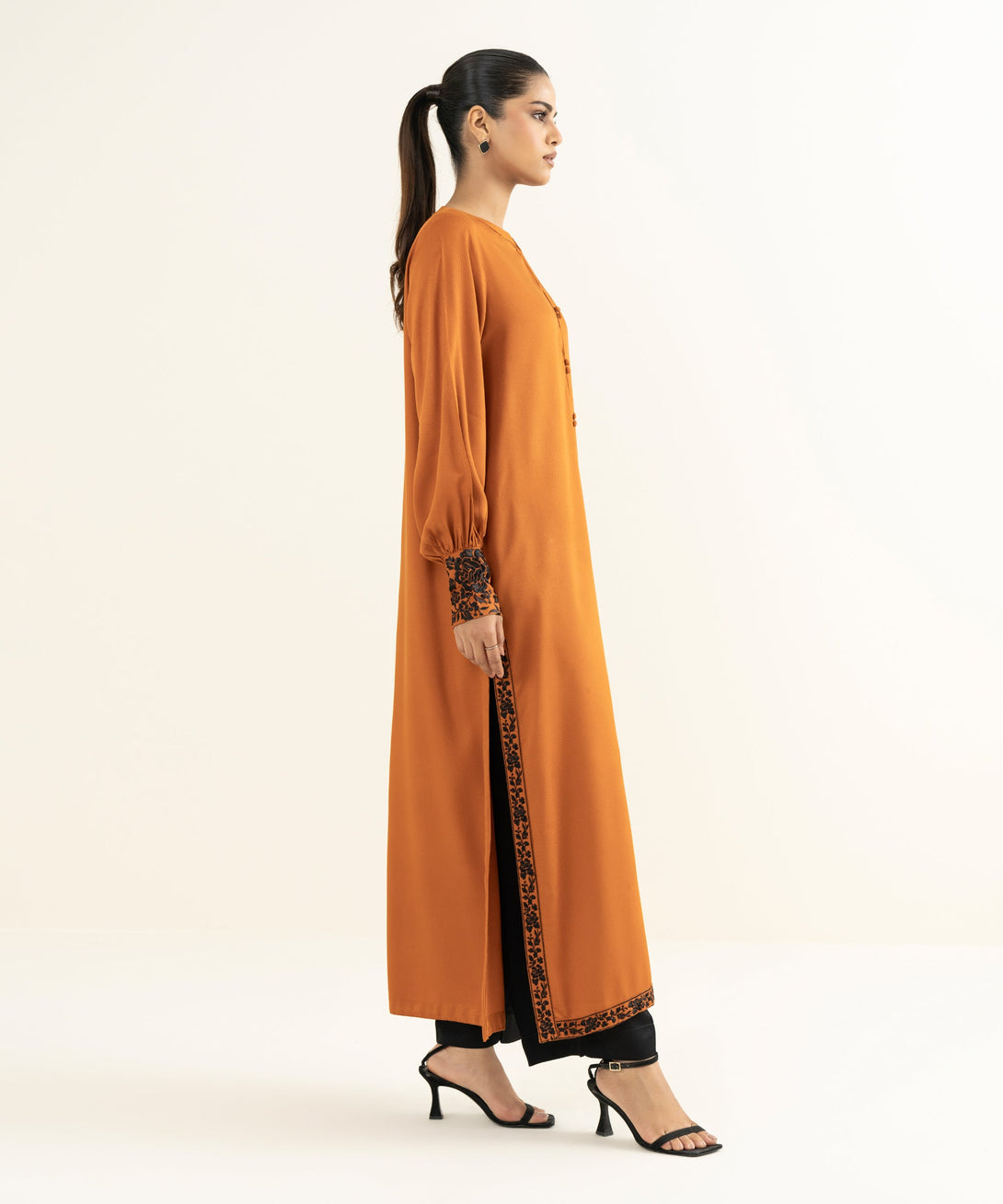 Women's RTW Bedford  Embroidered Rust Straight Shirt