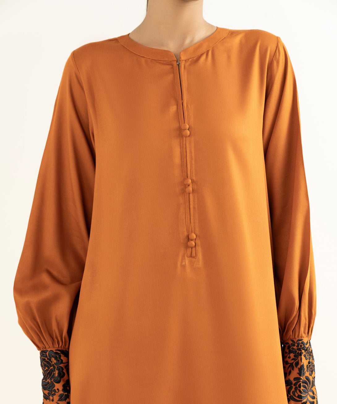 Women's RTW Bedford  Embroidered Rust Straight Shirt