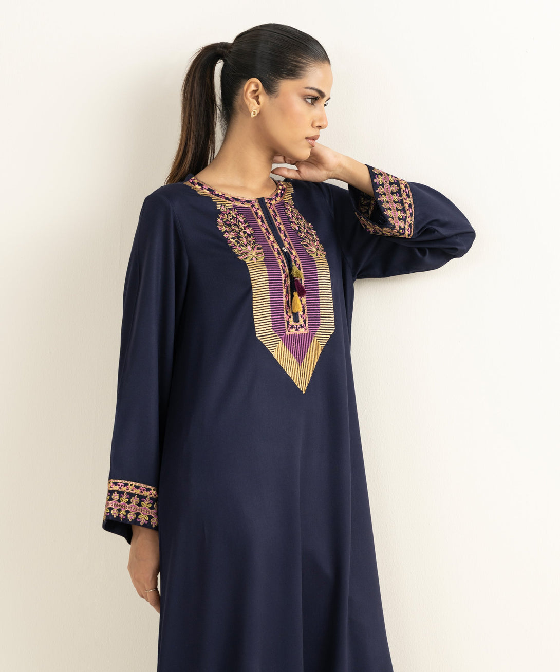 Women's RTW Bedford  Embroidered Blue Straight Shirt