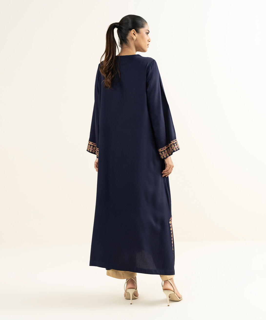 Women's RTW Bedford  Embroidered Blue Straight Shirt