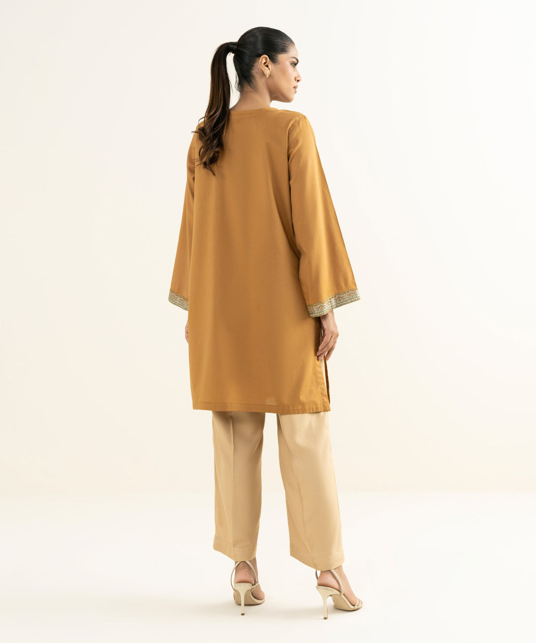 Women's RTW Bedford  Embroidered Mustard Straight Shirt