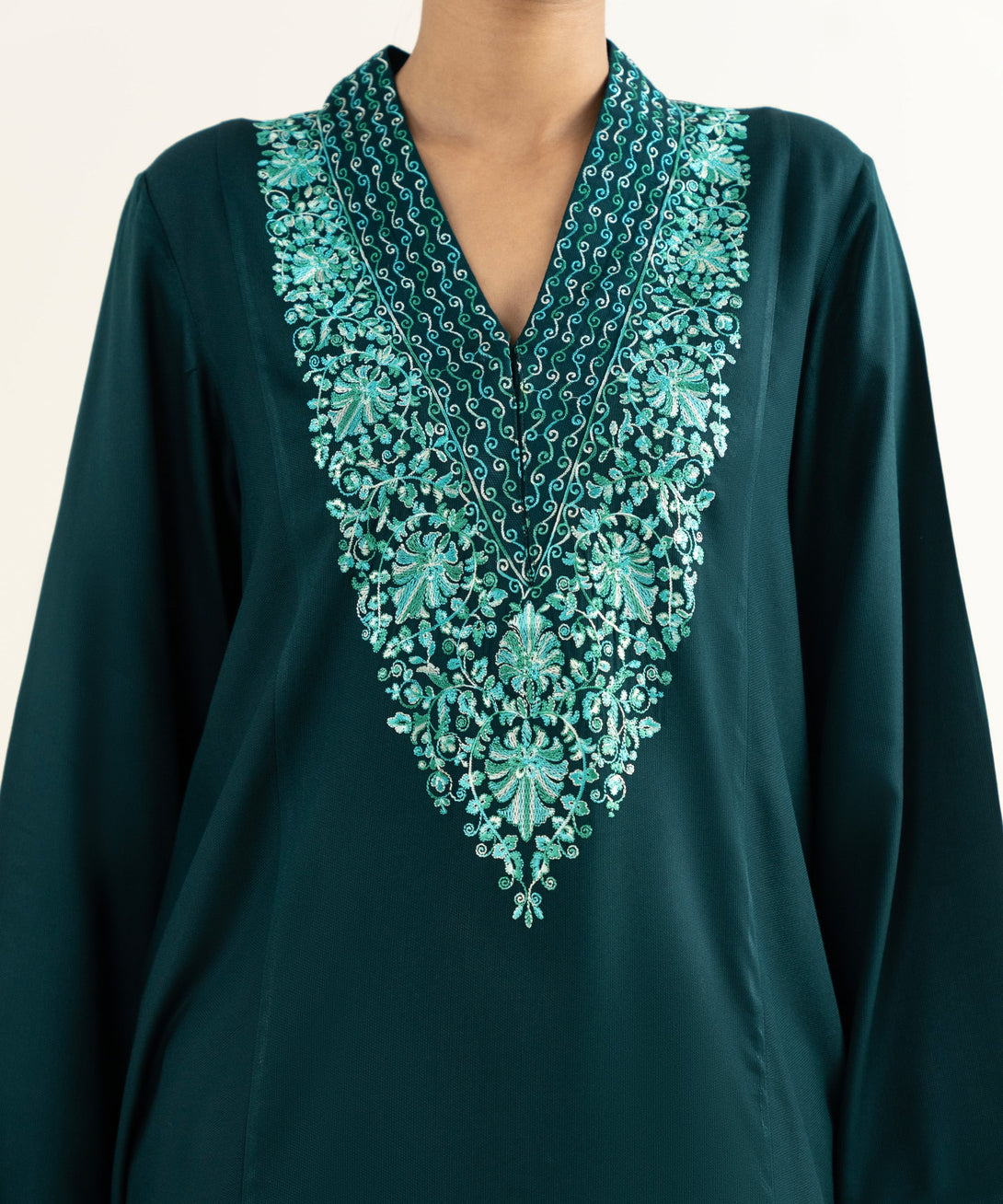 Women's RTW Bedford  Embroidered Green A-Line Shirt