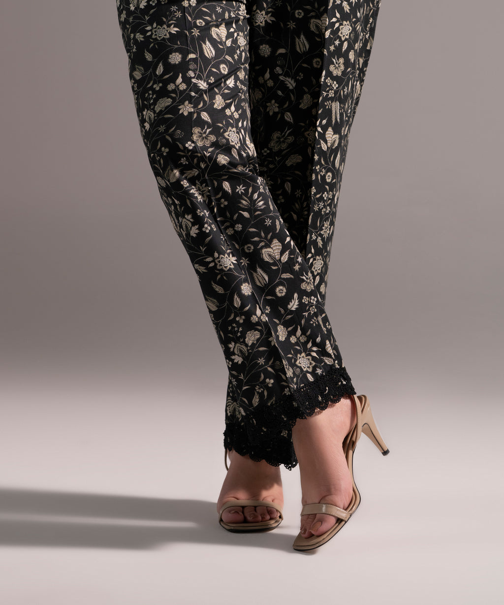 Women's RTW Cambric Printed Black Straight Pants