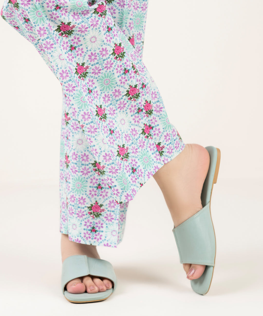 Women's RTW Cambric Printed Blue Straight Pants