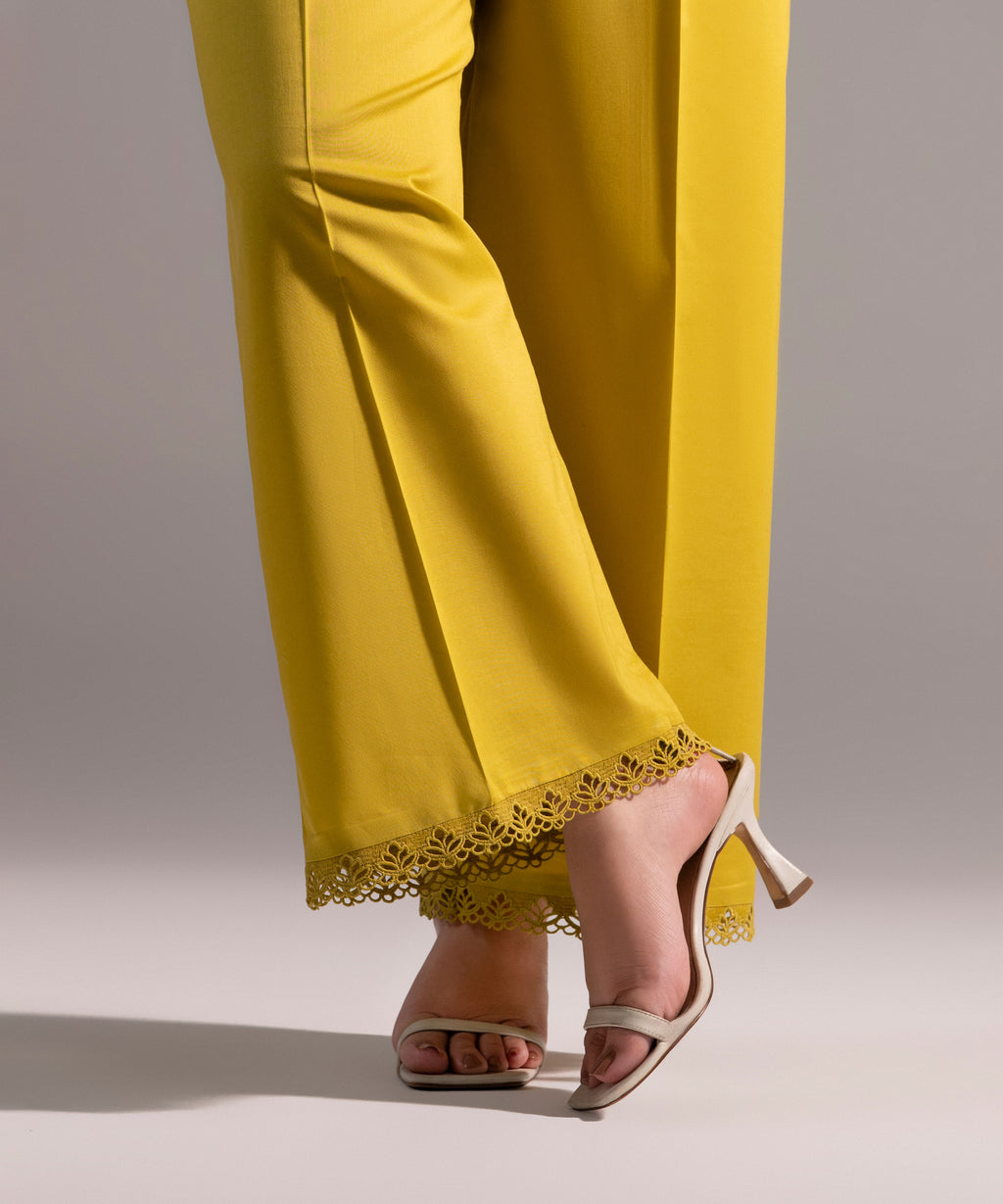 Women's RTW Cambric Solid Yellow Culottes