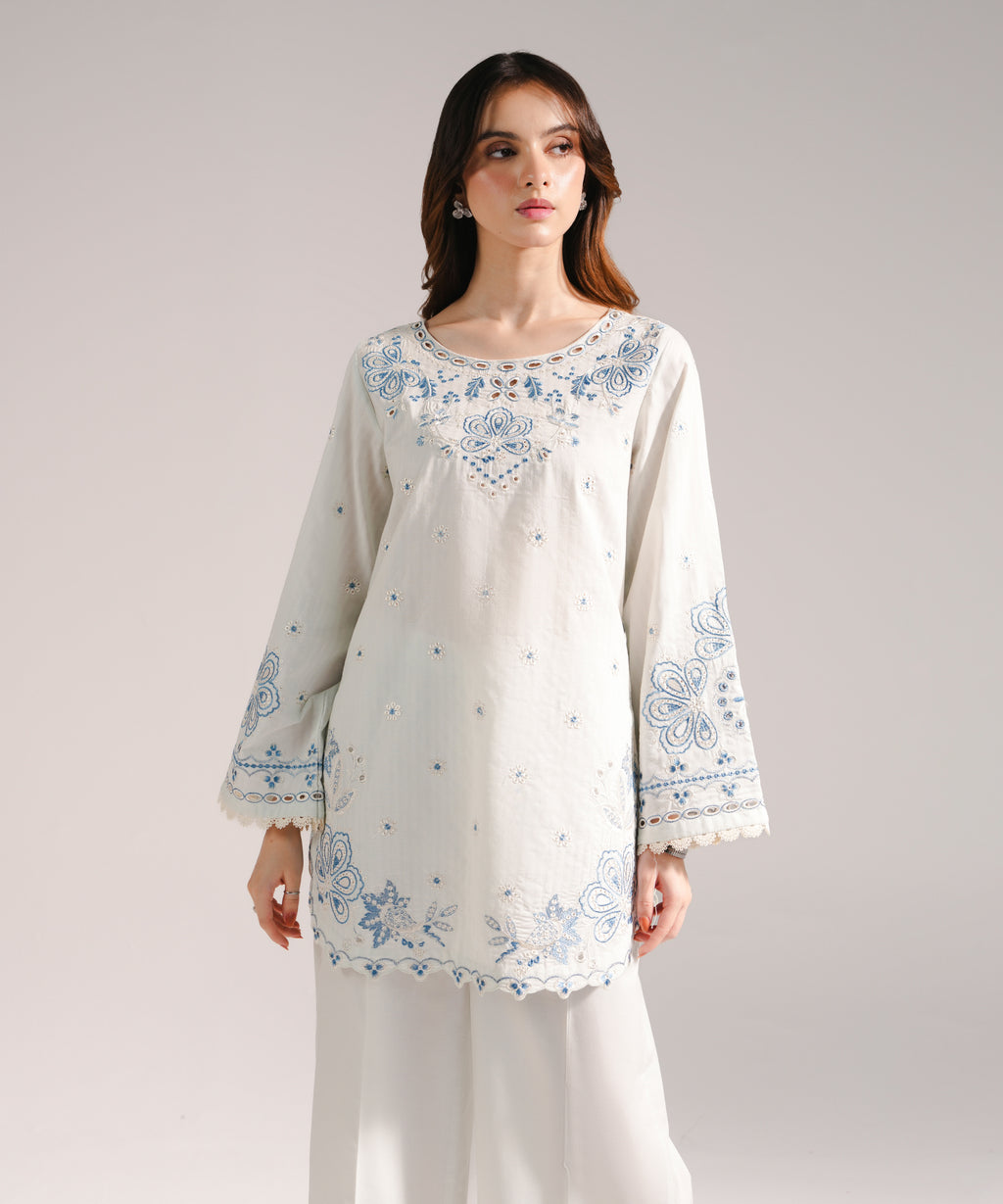 2 Piece - Embroidered Cotton Suit