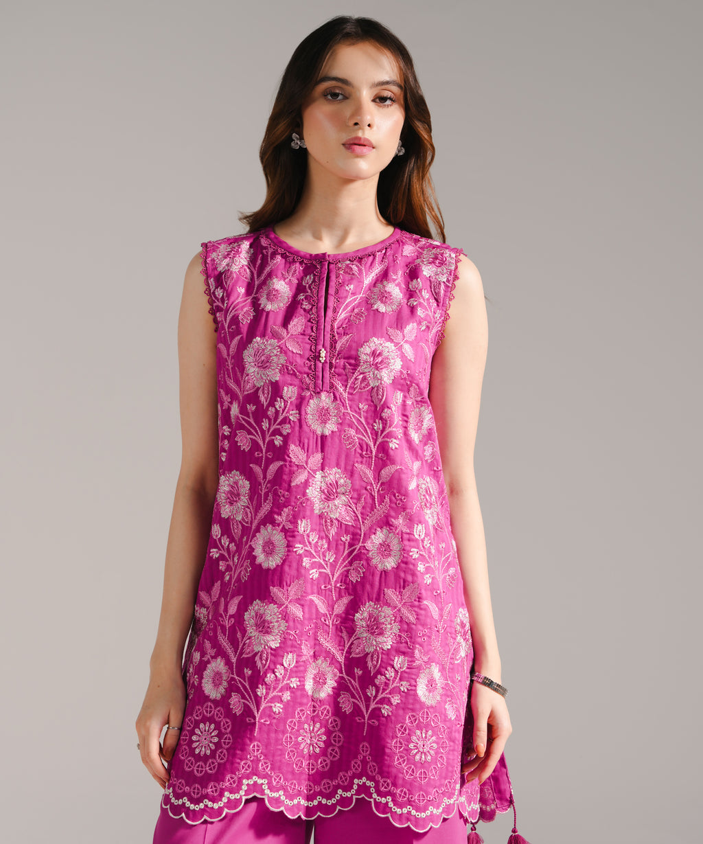 2 Piece - Embroidered Cotton Suit