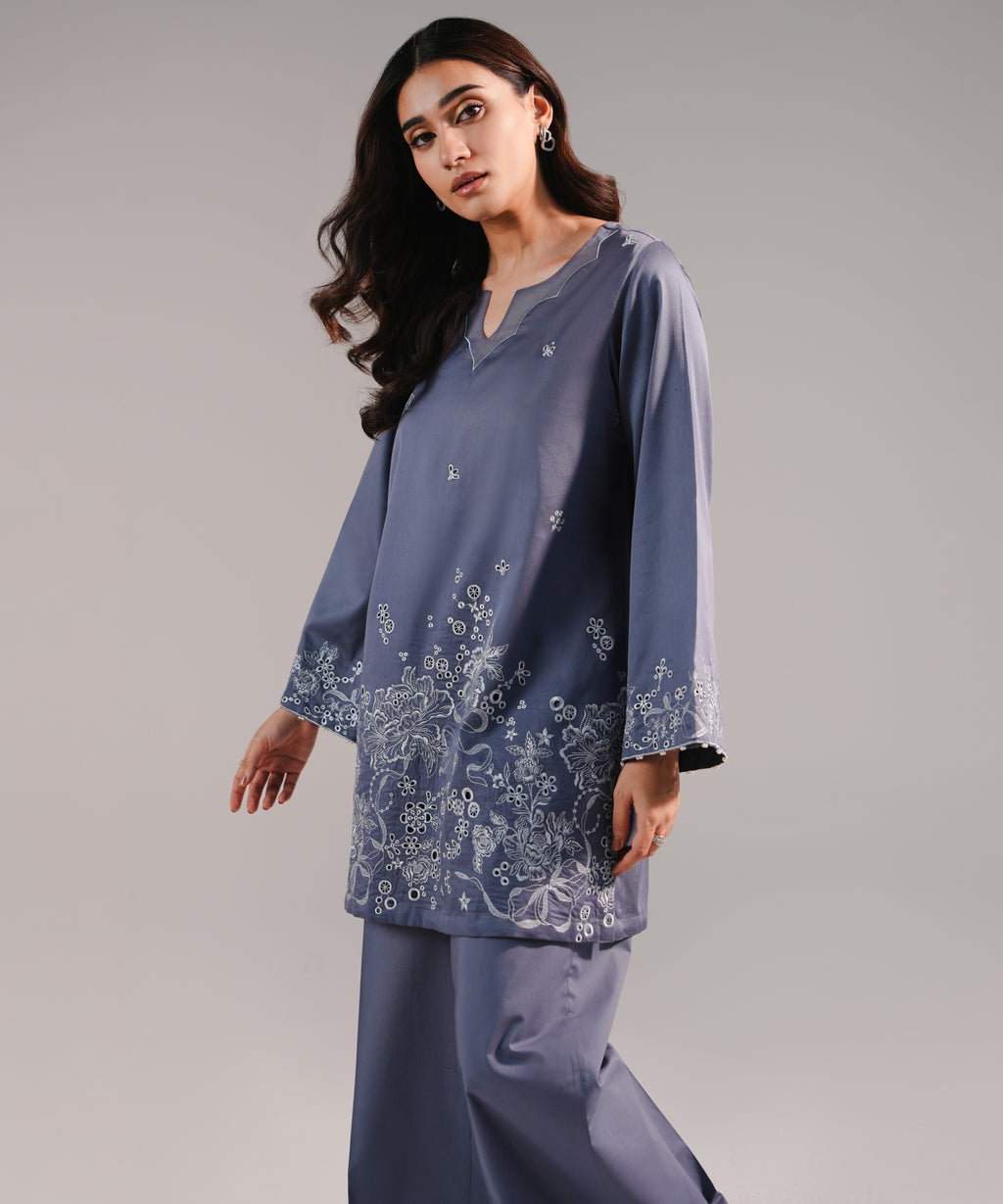 Embroidered Cotton Satin Shirt
