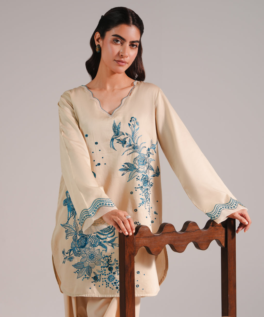 Embroidered Cotton Satin Shirt