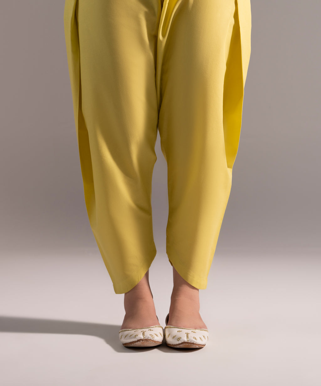 Women's RTW Cambric Solid Lime Green Skinny Shalwar