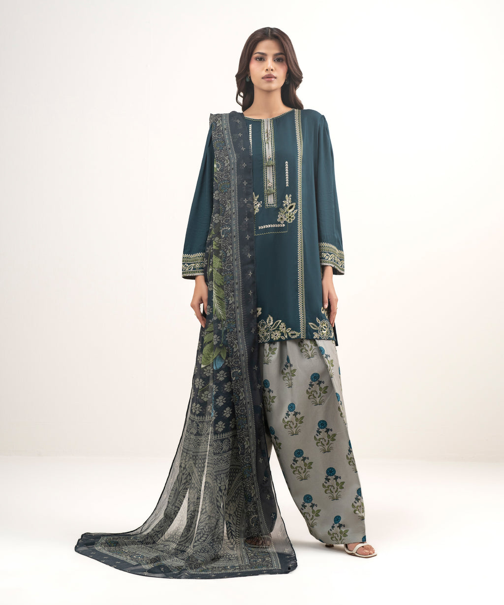 3 Piece - Embroidered Dobby Suit