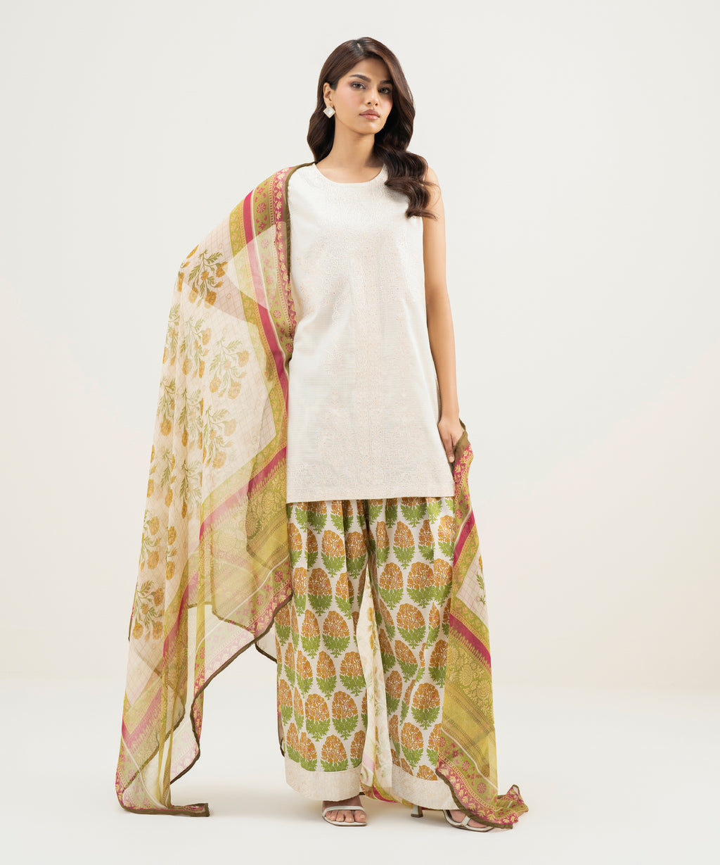 3 Piece - Embroidered Dobby Suit