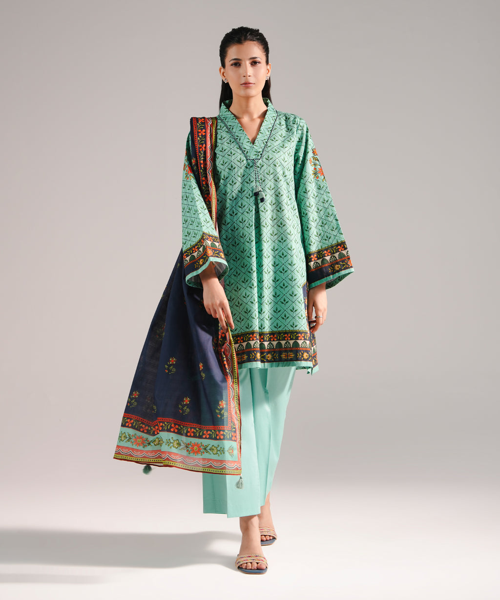 3 Piece - Printed Leno Kara Suit