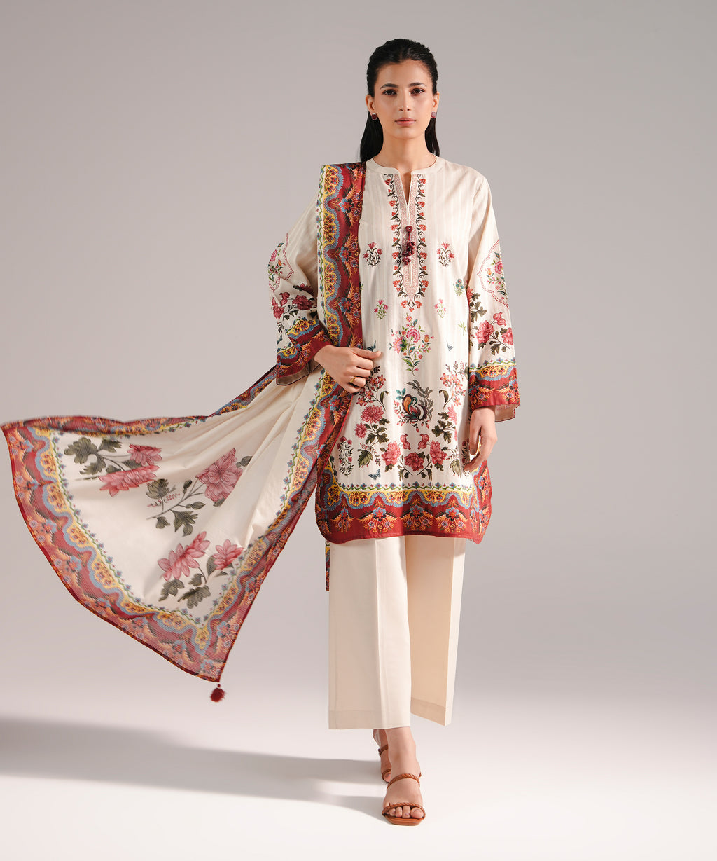 3 Piece - Printed Leno Kara Suit
