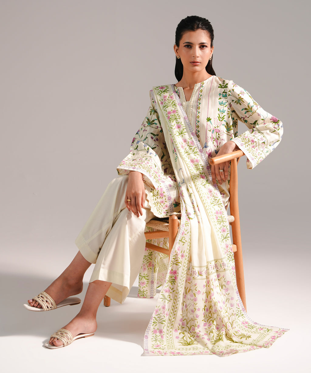 3 Piece - Printed Leno Kara Suit