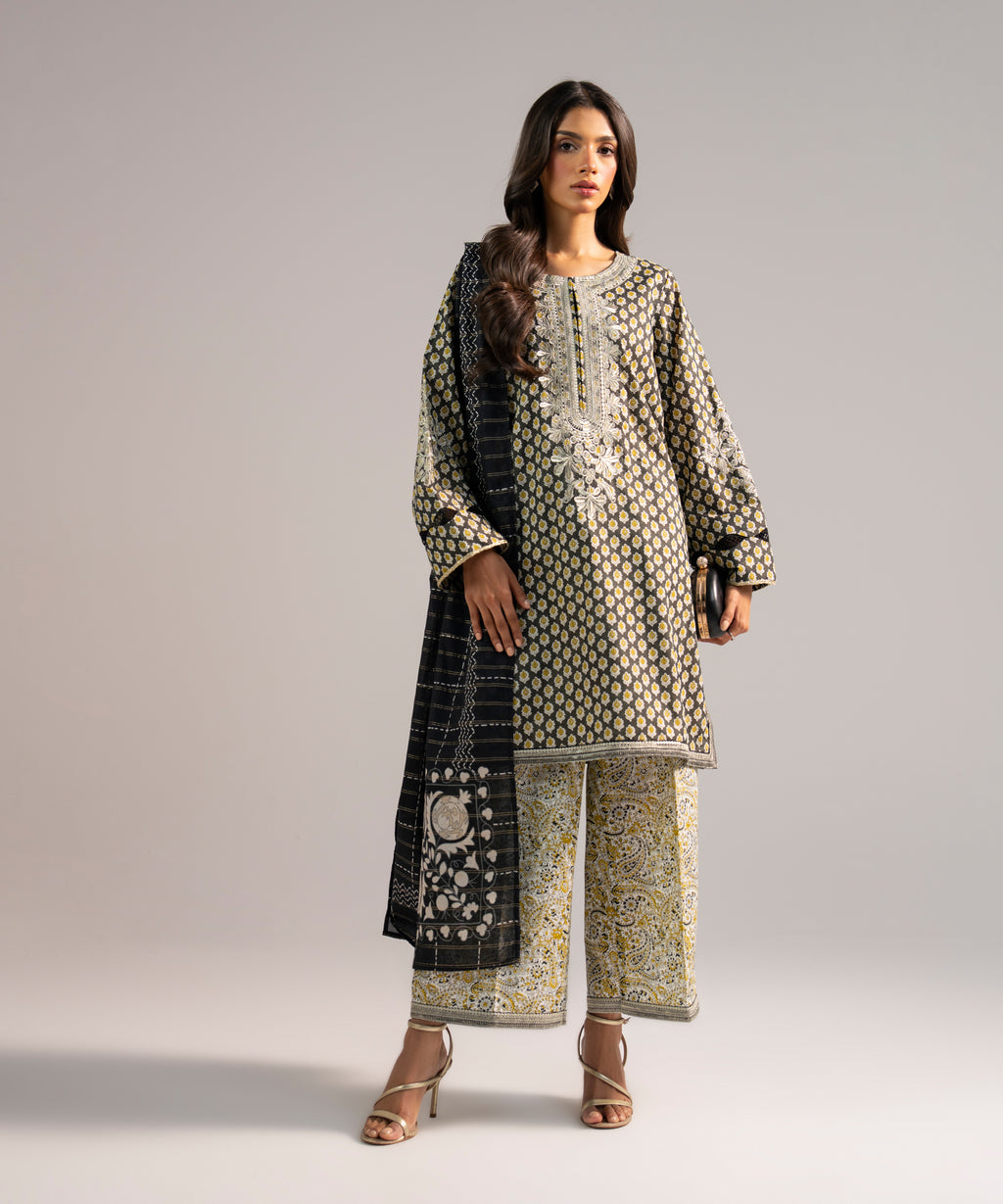 Zari Lawn Printed Black Dupatta