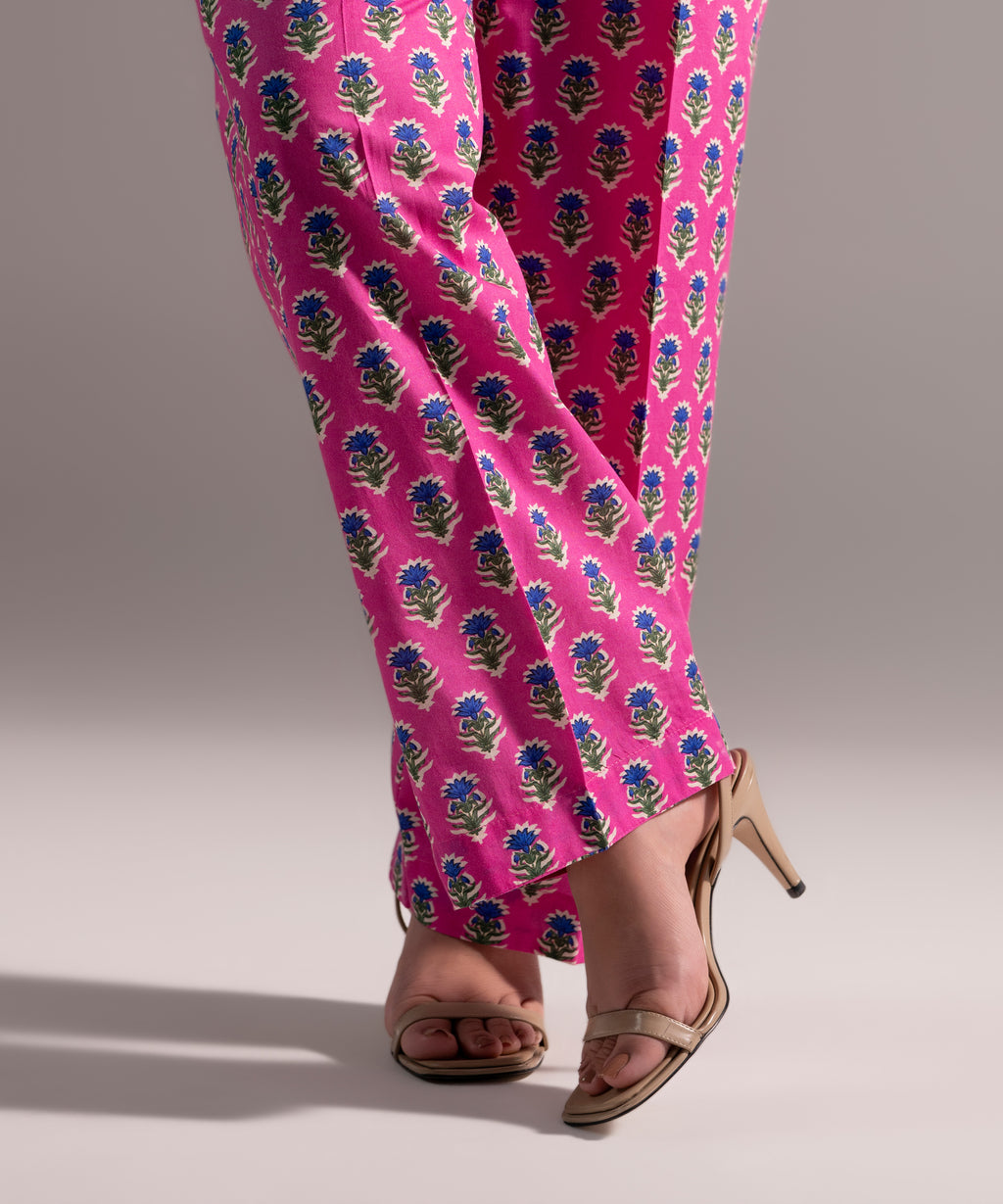Women's RTW Cambric Printed Pink Straight Pants