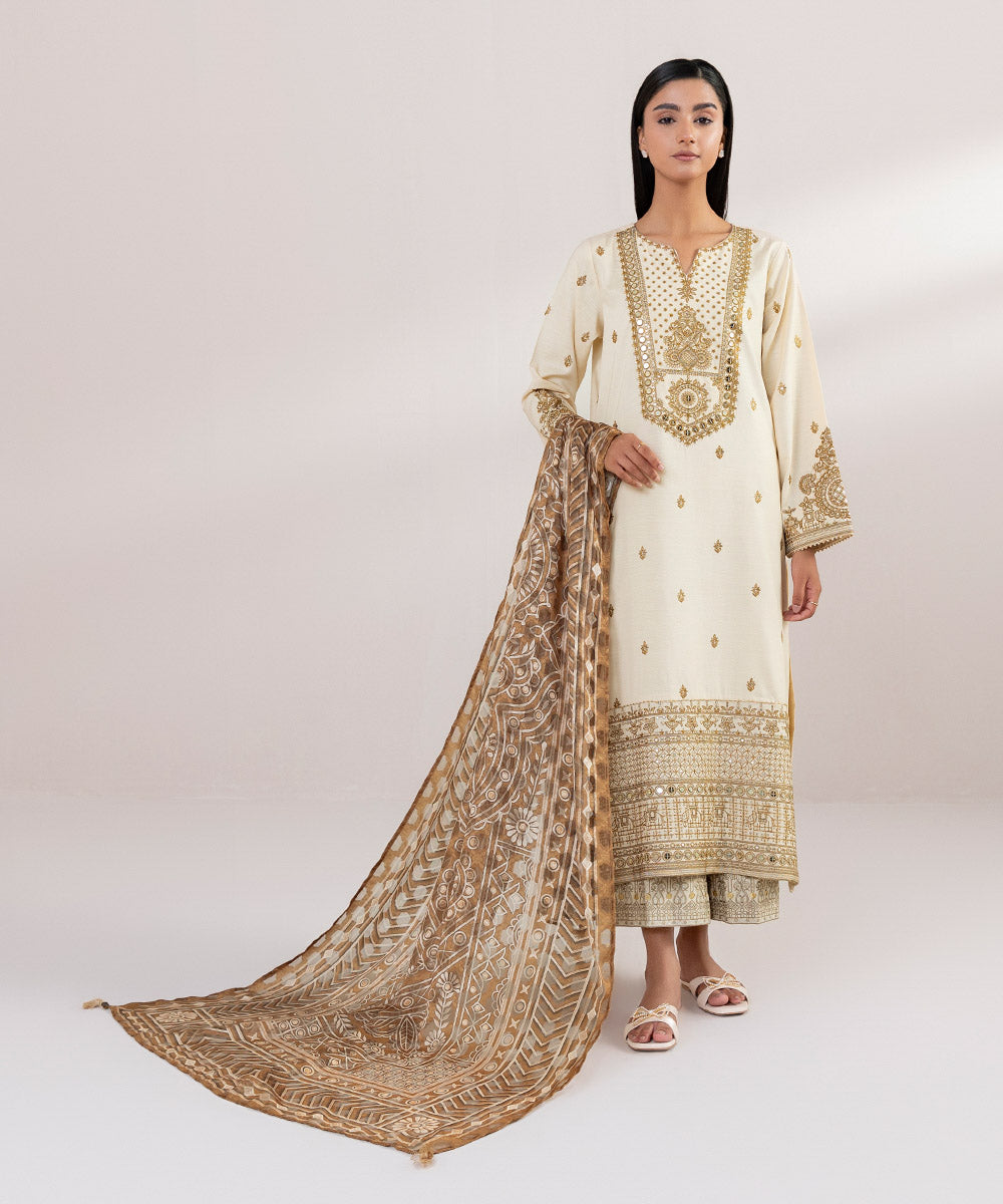 Brochea Jacquard Brown Printed Dupatta