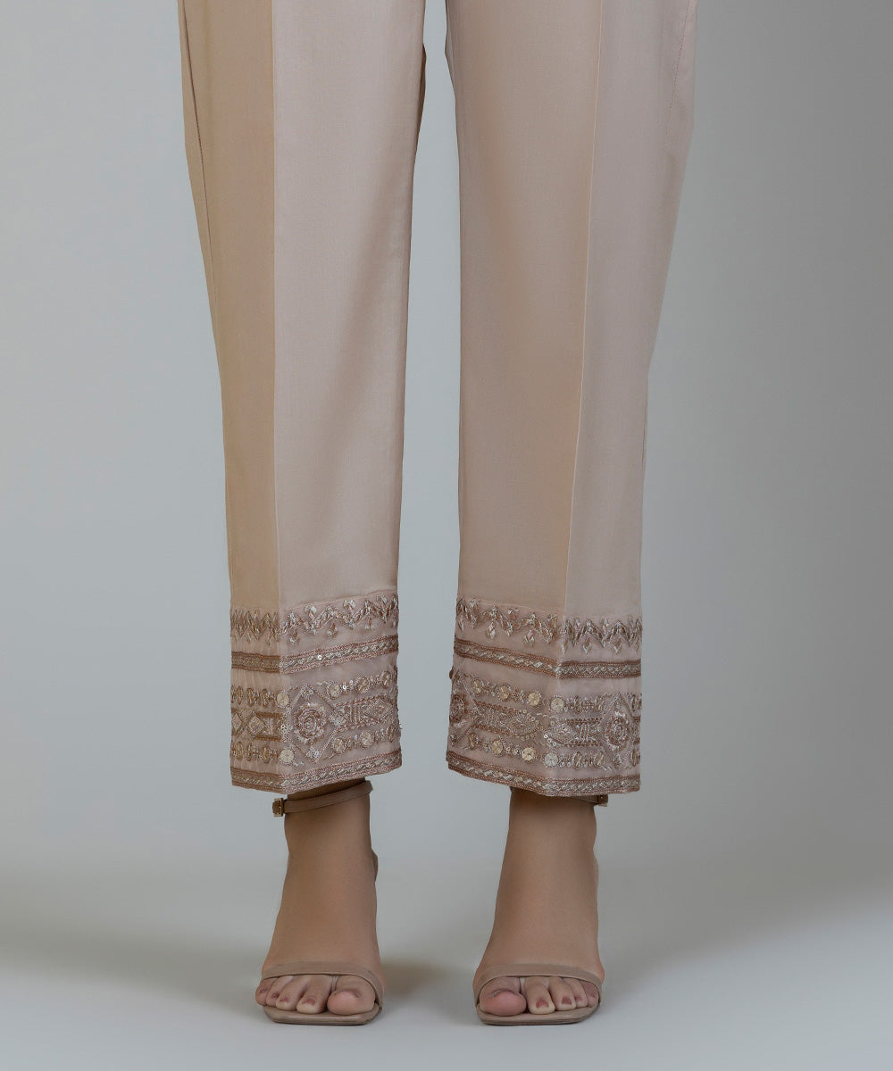 Women's Pret Cambric Embroidered Brown Straight Pants