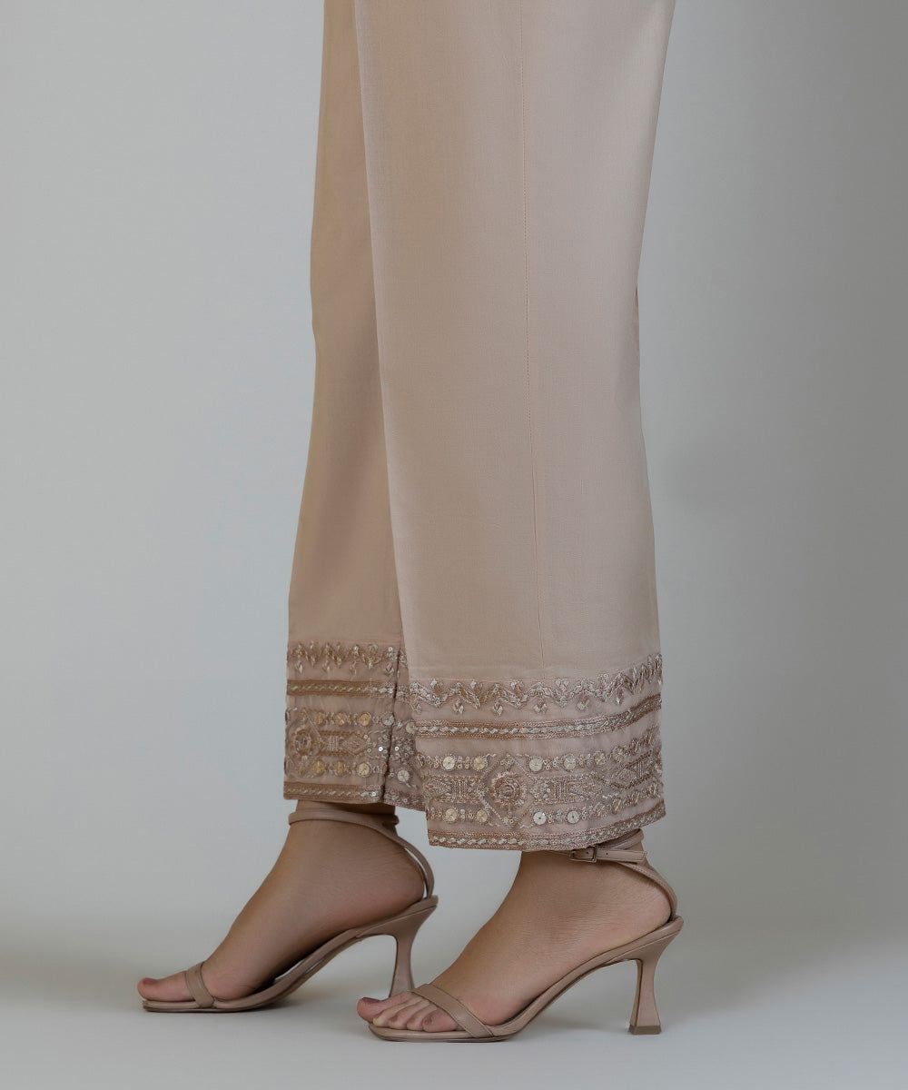 Women's Pret Cambric Embroidered Brown Straight Pants