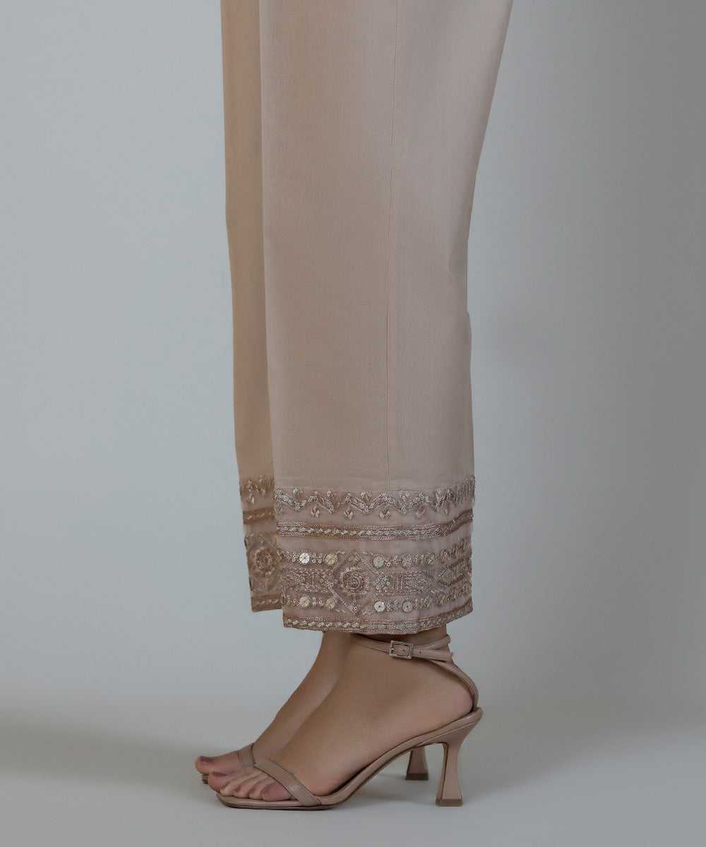 Women's Pret Cambric Embroidered Brown Straight Pants