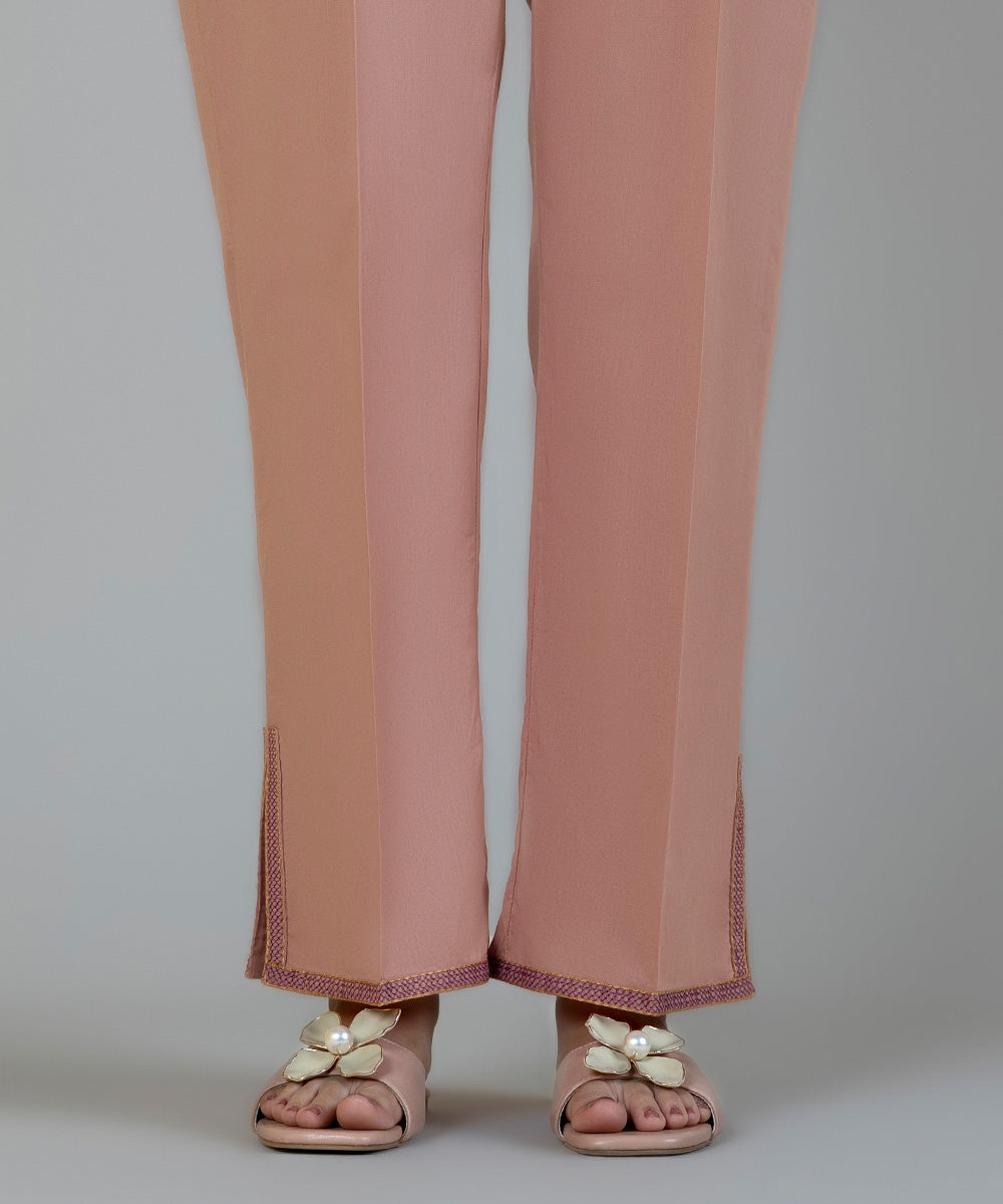 Women's Pret Cambric Embroidered Pink Straight Pants