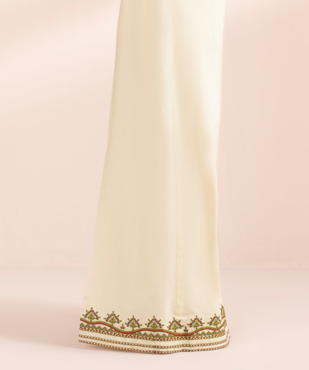 Women's Pret Luxury Satin Off White Embroidered Sharara