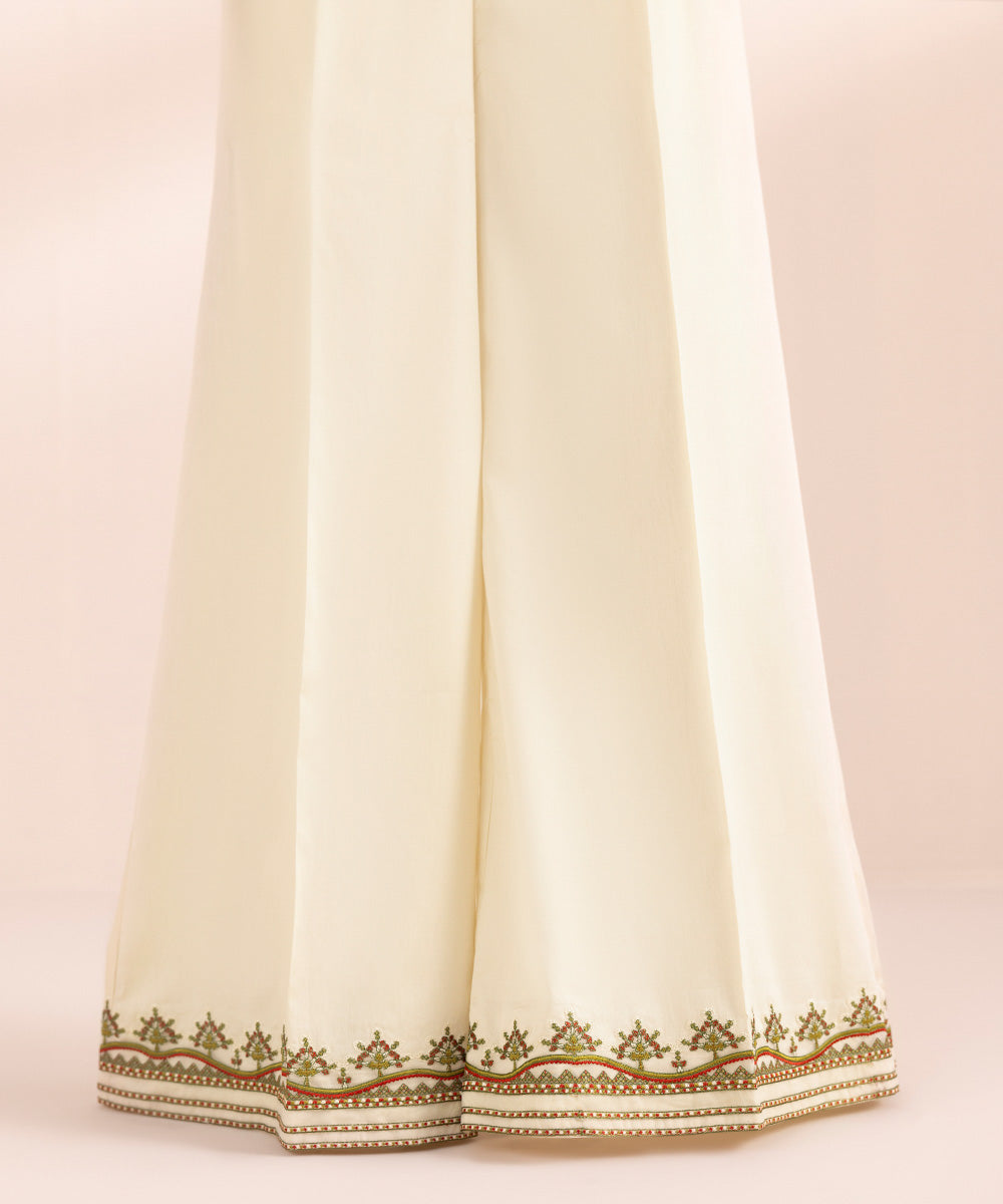 Women's Pret Luxury Satin Off White Embroidered Sharara