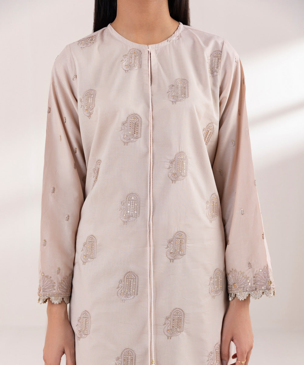 Women's Pret Zari Lawn Embroidered Brown A-Line Shirt