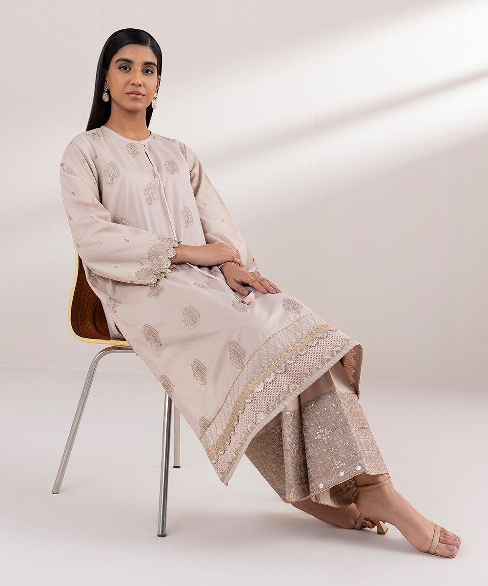 Women's Pret Zari Lawn Embroidered Brown A-Line Shirt