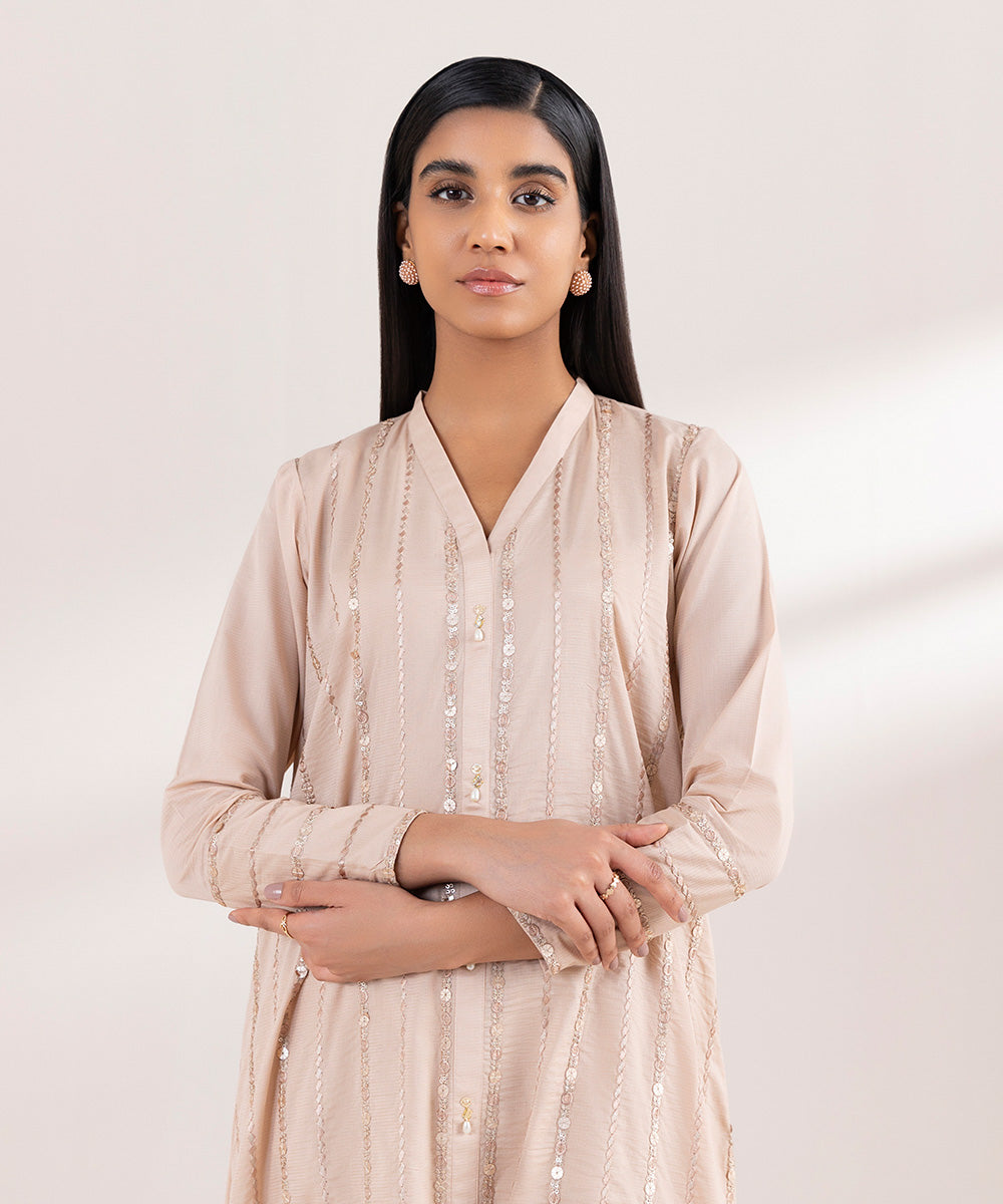 Women's Pret Zari Lawn Embroidered Brown A-Line Shirt