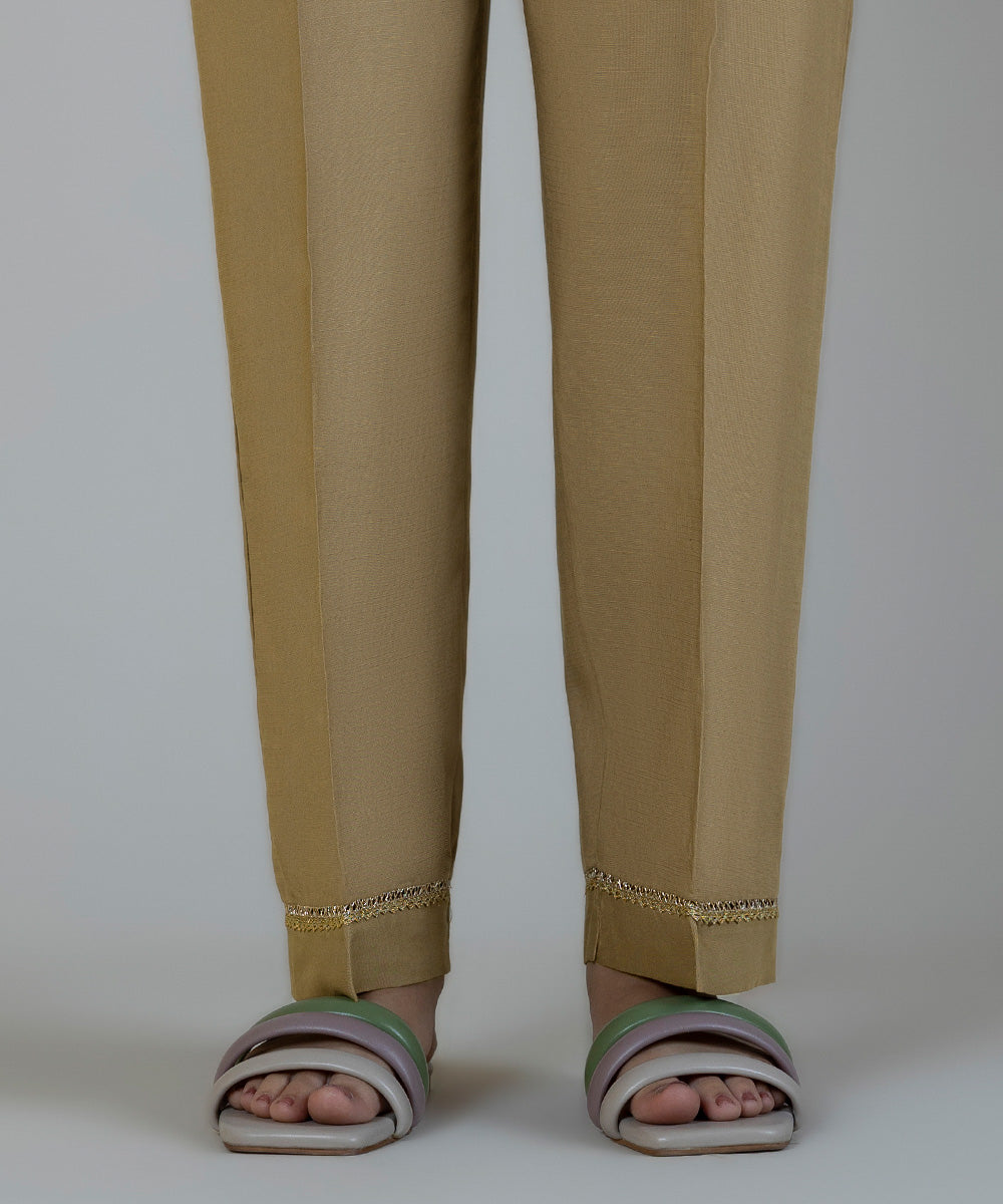 Women's Pret Raw Silk Brown Dyed Straight Pants