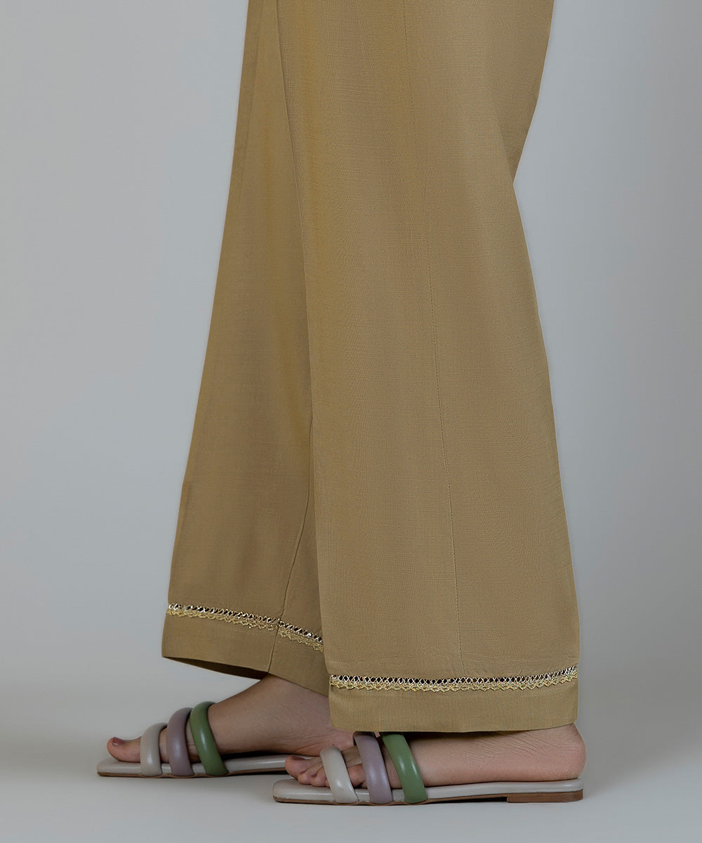 Women's Pret Raw Silk Brown Dyed Straight Pants