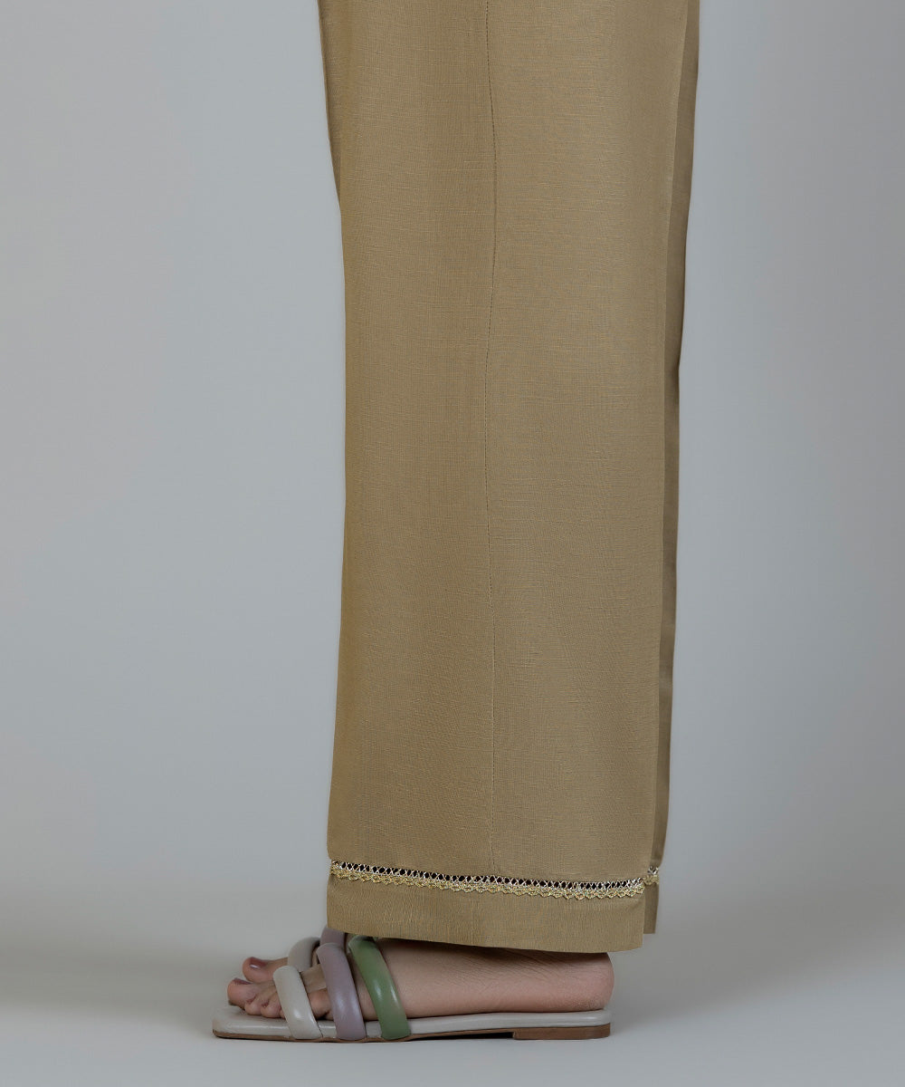 Women's Pret Raw Silk Brown Dyed Straight Pants