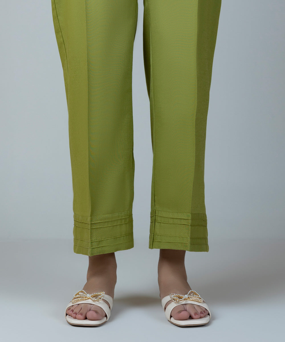 Women's Pret Cotton Linen Green Dyed Straight Pants