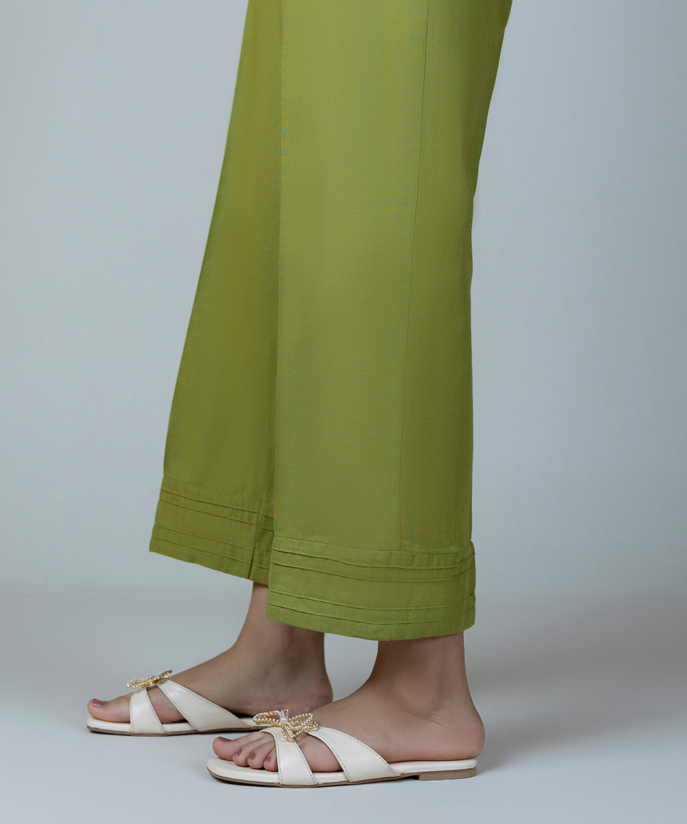 Women's Pret Cotton Linen Green Dyed Straight Pants